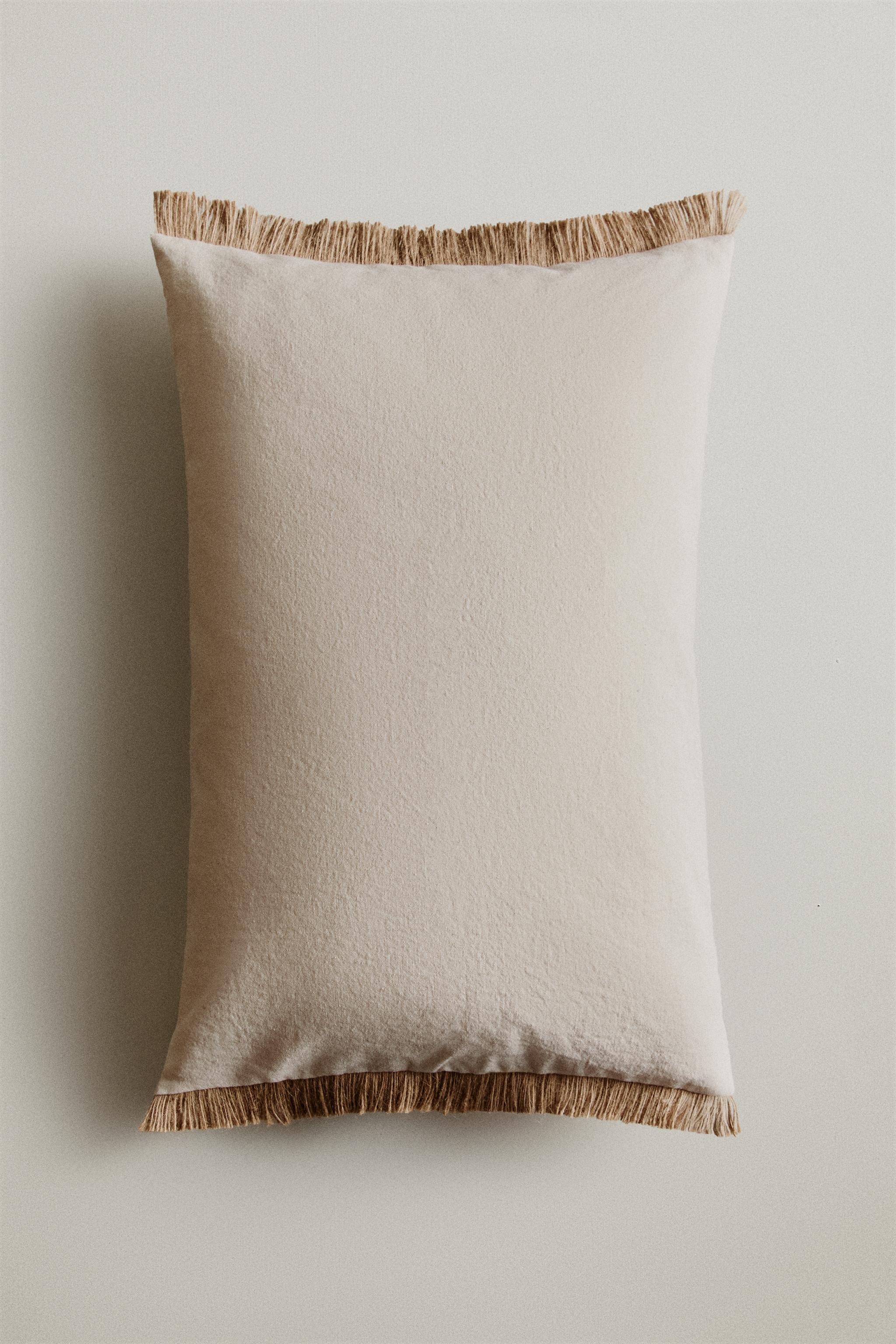 FRINGED JUTE THROW PILLOW COVER